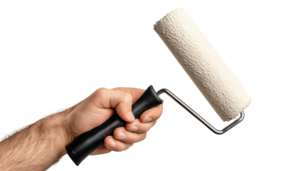Close-up of a hand holding a paint roller