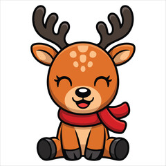Funny deer front view vector illustration on white background ideal for children content, wildlife themes, and playful animal designs