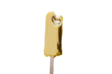 a yellow ice cream bar with a bite taken out of it
