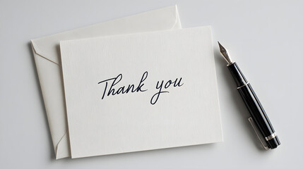 minimalistic composition featuring single handwritten thank you note on clean white background with ample copy space