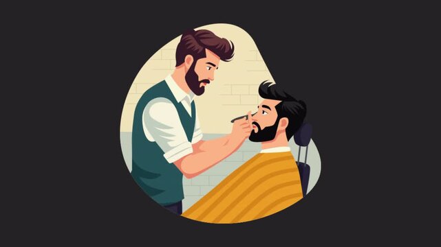 Boy having Beard Grooming by Barber  2D animations on transparent background