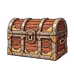 Pixel Style Weathered Desert Treasure Chest with Sand Accents - 2D Isometric Game Asset