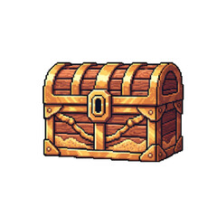 Pixel Style Chained Golden Desert Treasure Chest - 2D Game Asset