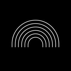 Fototapeta premium Simple rainbow arcs radiate in stark monochrome minimalism on dark canvas displaying form