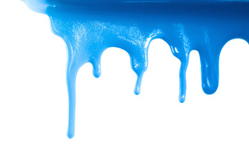 a blue liquid dripping down a wall