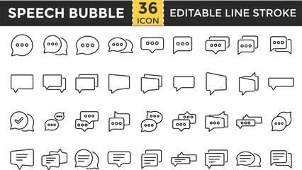 Speech bubble Editable stroke line icon set. Chat message symbol. Chat, bubble speaking, talking, discussion and more. Social media message signs