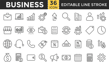 business line icon set. business process outline icons collection, Pixel Perfect, Editable Stroke Containing values, responsibility, transparency, money, growth, compliance, honesty, trust and more