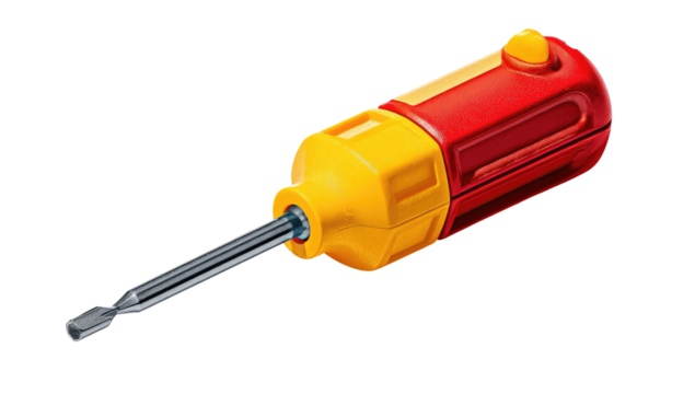 Red and yellow screwdriver, angled view