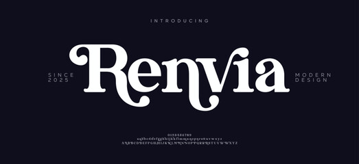Renvia Minimal modern logo alphabet fonts. Typography minimalist urban sana serif digital fashion future creative logos fonts. vector illustration