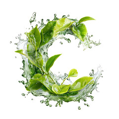 Fresh tea leaves swirling in water splash