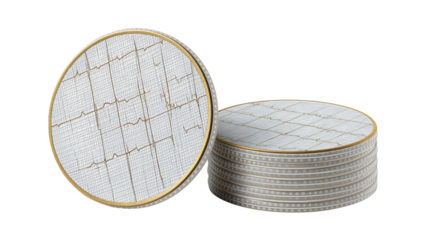 Stack of Circular ECG Medical Recording Charts