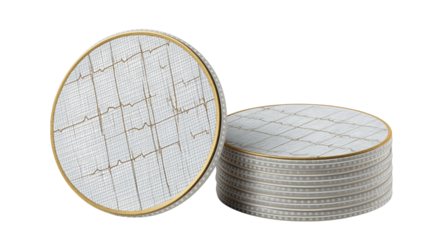 Stack of Circular ECG Medical Recording Charts