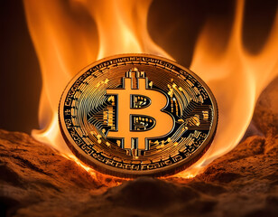 bit coin on gold coin, On fire bitcoin wallpaper