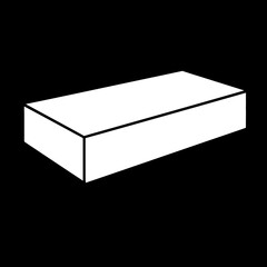 White block sits casting shadows monochrome scene dark background minimal style clean design graphic shape