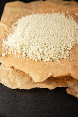 Food salt crystals sea food salt spices food additive gourmet food background on the table rustic food top view copy space