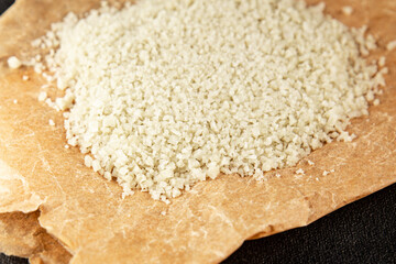 Food salt crystals sea food salt spices food additive gourmet food background on the table rustic food top view copy space