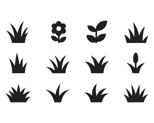 various grass and plant silhouettes  Black and white vector illustration of white background