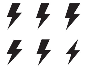 Six Black Lightning Bolt Symbols on White Background