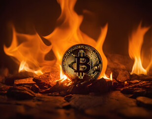 bit coin on gold coin, On fire bitcoin wallpaper