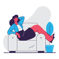 Modern businesswoman relaxing comfortably on a sofa in a stylish office environment