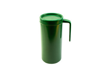 a green coffee mug with a handle on a white background