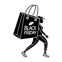 Woman walking with Black Friday shopping bag in minimalist design  