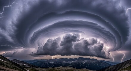Epic Supercell Storm Over Mountains With Lightning