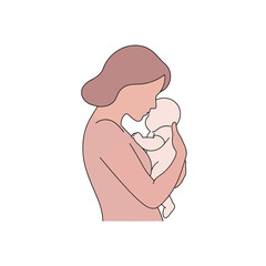 A delicate vector illustration of a mother nursing a baby