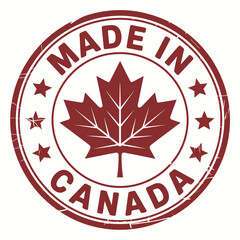 Official made in canada stamp with maple leaf emblem