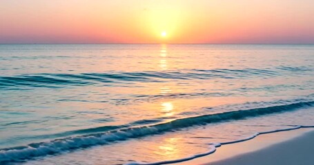 Serene sunset over tranquil beach with gentle waves - Powered by Adobe