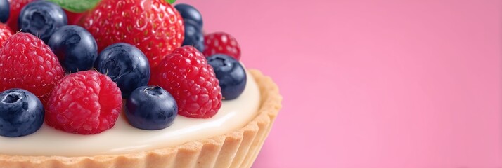 Fresh Berry Tart on Pink Background
