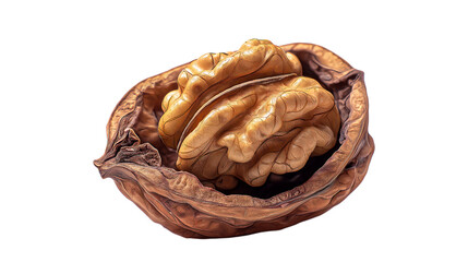Fototapeta premium Walnut Half with Brown Shell Isolated on White Background
