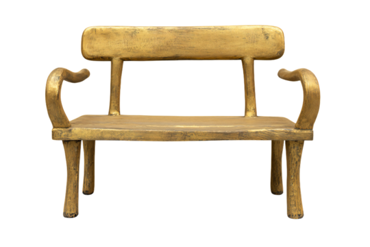a wooden bench with a curved back and arms