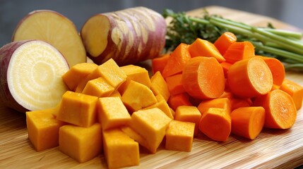Fresh Vegetables on a Cutting Board Display