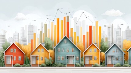Real estate market graph showing housing price trends, investment growth chart, and property analytics dashboard