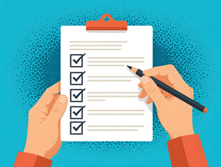 Checklist: A person's hand meticulously checks off items on a clipboard, representing the completion of a task or the fulfillment of goals