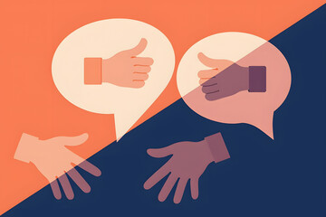 Dialogue and Feedback: Conceptual illustration of dialogue with gesture bubble, presenting a visual representation of interaction and providing feedback.