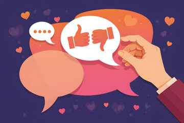 Feedback and Dialogue Illustration: A visual representation of communication and interaction, with speech bubbles conveying opinions and reactions, showcasing a concept of customer service, like.