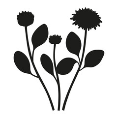 Bouquet silhouette of perennial flowers and leaves. Bunch of blooming wild plants, wildflowers, minimal style. Botanical hand-drawn elements for design projects. Vector illustration
