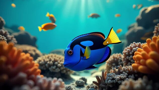 Blue tang fighting for territory