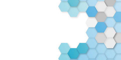Abstract light blue hexagon pattern on white background.