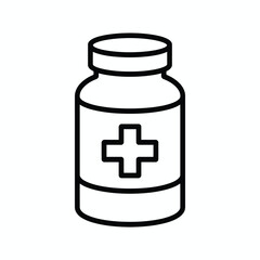 Simple outline icon of a medicine bottle with a cross symbol