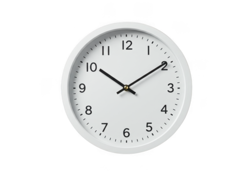 White round clock showing time isolated on transparent background