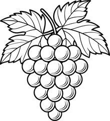 Simple black and white line art of a bunch of grapes.