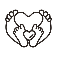 A heartwarming icon of baby feet holding a heart.