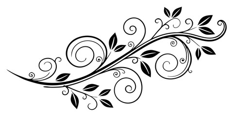 Elegant swirling flourish with leaves, a modern botanical design element perfect for invitations and decorative embellishments
