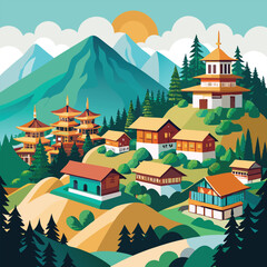 Naklejka premium himalayan-village-nestled-in-forest