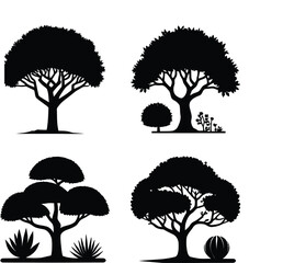 Set of Silhouetted Trees and Plants for Nature and Landscape Design