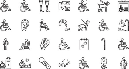 Collection of accessibility and disability symbols isolated on transparent background