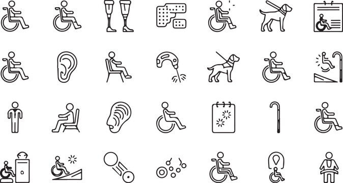 Collection of accessibility and disability symbols isolated on transparent background